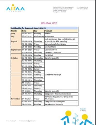 holiday-list-2024 - The Best CBSE School in Bangalore
